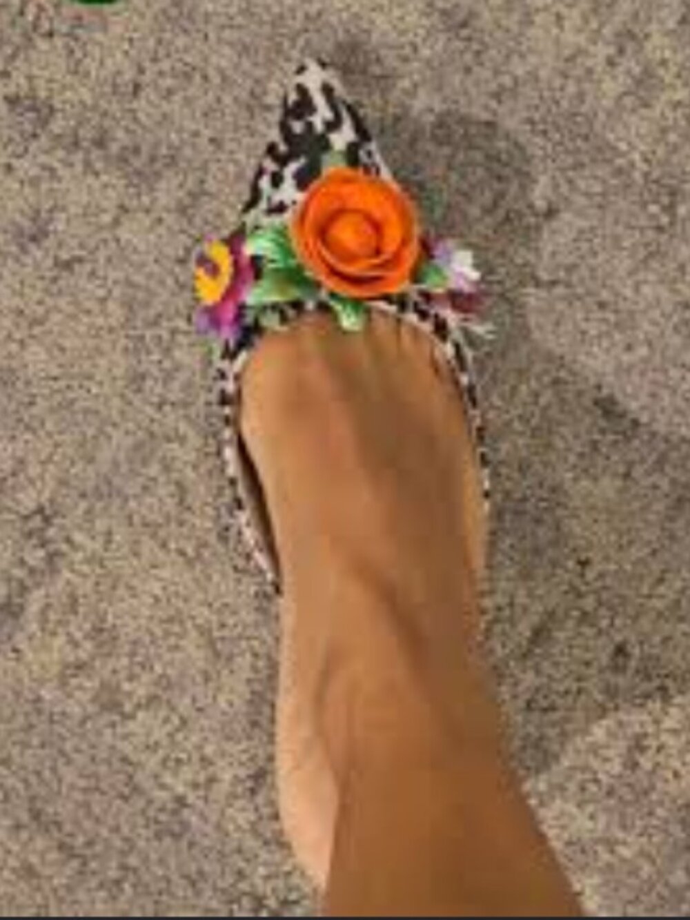 Betsey Johnson Floral Leopard Pointed Toe Mules with Orange Flower